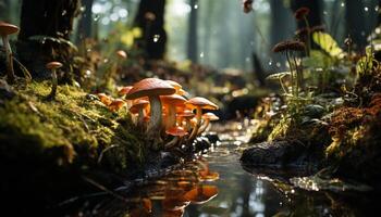 ai generato fresco autunno fogliame nel incolto foresta, natura bellezza nel primo piano generato di ai foto