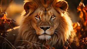 ai generato maestoso leonessa nascondiglio nel pianura vista, guardare lontano, carino generato di ai foto