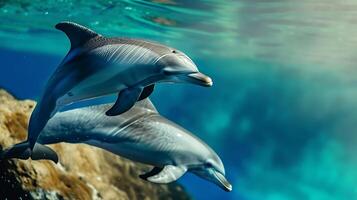 ai generato delfini nuoto nel il acqua. generativo ai. foto