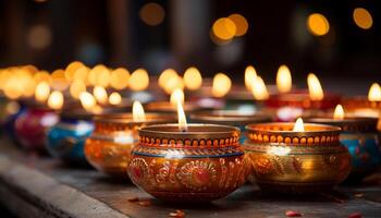 ai generato candela fiamma si illumina scuro, simboleggiante spiritualità e religioso celebrazione generato di ai foto