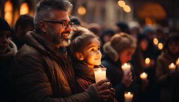 ai generato un' gioioso famiglia celebrazione, sorridente adulti bonding all'aperto, Abbracciare una persona amore generato di ai foto