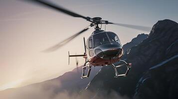 ai generato elicottero volante al di sopra di montagna nel il cielo. generativo ai. foto