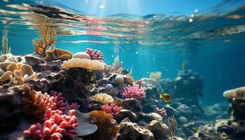ai generato subacqueo scogliera pesce, corallo, natura Multi colorato bellezza sotto generato di ai foto