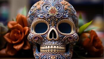 ai generato giorno di il morto celebrazione ornato cranio maschera, messicano tradizione generato di ai foto