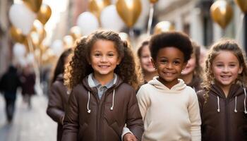 ai generato sorridente figli, allegro e carino, guardare a telecamera, felicità generato di ai foto