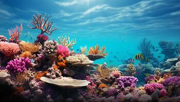ai generato subacqueo pesce nel natura, corallo scogliera, tropicale clima, acquatico bellezza generato di ai foto