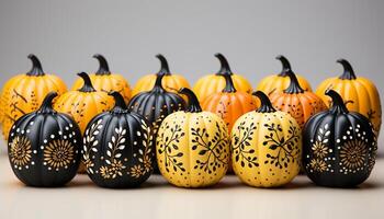 ai generato autunno celebrazione zucca decorazione, spaventoso Halloween, colorato natura generato di ai foto
