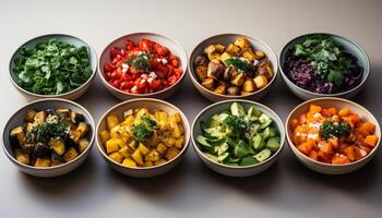 ai generato fresco insalata ciotola con un' varietà di salutare verdure e biologico ingredienti generato di ai foto