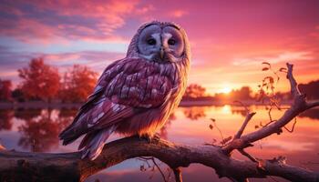 ai generato falco perching su ramo, natura bellezza nel crepuscolo la tranquillità generato di ai foto