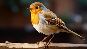 ai generato carino giallo tetta perching su ramo, cantando nel natura generato di ai foto