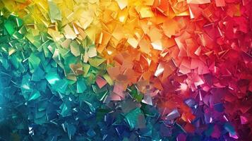 ai generato un' visivamente sbalorditivo sfondo con un' vivace mosaico di colorato carta arte, somigliante un' arcobaleno. ai generato foto