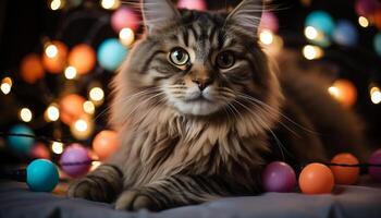 ai generato carino gattino celebra Natale, guardare a telecamera con gioia generato di ai foto