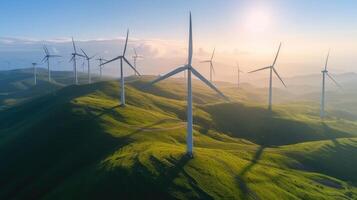 ai generato radicale panorami di vento turbine imbrigliare rinnovabile energia, ai generato. foto