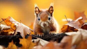 ai generato carino piccolo mammifero seduta su ramo, guardare a autunno generato di ai foto