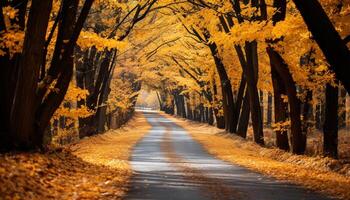 ai generato il vivace autunno foresta vernici un' tranquillo rurale paesaggio generato di ai foto