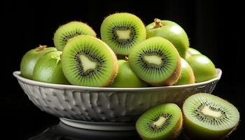 ai generato freschezza e natura nel un' salutare mangiare Kiwi fetta generato di ai foto