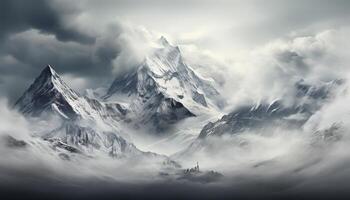 ai generato maestoso montagna picco, neve coperto paesaggio, panoramico bellezza nel natura generato di ai foto