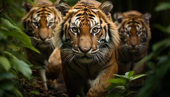 ai generato Bengala tigre, feroce e maestoso, vaga il tropicale foresta pluviale generato di ai foto