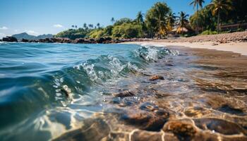 ai generato tropicale costa, blu onda, sabbioso spiaggia, tranquillo bellezza generato di ai foto