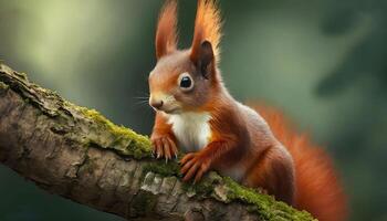 ai generato adorabile rosso scoiattolo avvicinamento foto
