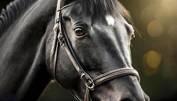 ai generato nero cavallo viso avvicinamento foto