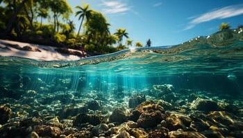 ai generato subacqueo bellezza tropicale pesce, corallo, e trasparente blu acqua generato di ai foto