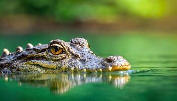 ai generato metraggio di un' pericoloso selvaggio coccodrillo avvicinamento foto