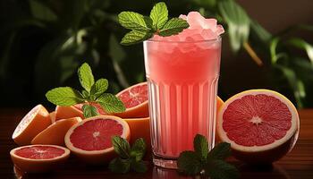 ai generato freschezza nel un' bicchiere estate cocktail con agrume frutta generato di ai foto