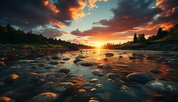 ai generato tranquillo tramonto al di sopra di acqua, riflettendo natura bellezza nel estate generato di ai foto