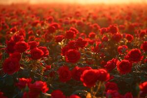 ai generato d'oro ora splendore su rosso rosa campo foto