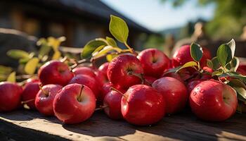 ai generato freschezza di natura cibo maturo, biologico mele all'aperto generato di ai foto