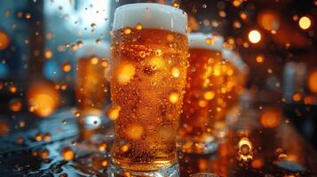 ai generato parecchi birra bicchieri nel il bar foto