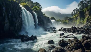 ai generato maestoso montagna, fluente acqua, tranquillo scena, bellezza nel natura generato di ai foto