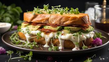 ai generato freschezza e buongustaio pasto grigliato carne, verdura insalata, salutare mangiare generato di ai foto