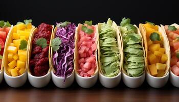 ai generato freschezza su un' piatto salutare insalata, buongustaio Sandwich, colorato verdure generato di ai foto