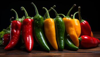 ai generato fresco, organico, salutare mangiare vivace verde, giallo, e rosso peperoni generato di ai foto