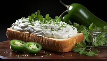 ai generato freschezza e verde colore rendere Questo vegetariano pasto buongustaio generato di ai foto