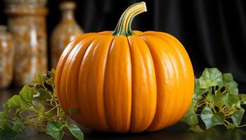 ai generato fresco autunno zucca decorazione porta Halloween celebrazione per vita generato di ai foto