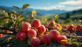 ai generato fresco biologico frutta, maturo mela, salutare mangiare nel bellissimo natura generato di ai foto