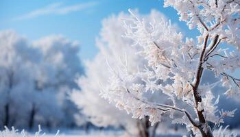 ai generato inverno bellezza neve coperto albero rami nel un' tranquillo foresta generato di ai foto