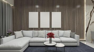 lusso e confortevole divano design con di legno pannello decorazione, 3d illustrazione foto