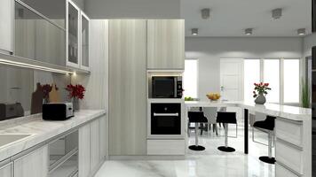 moderno forno e microonde Consiglio dei ministri per interno cucina, 3d illustrazione foto