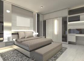 moderno maestro Camera da letto design con illuminazione effetti decorazione, 3d illustrazione foto