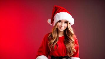 ai generato giovane donna nel Natale Santa Claus costume foto