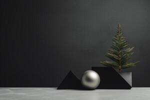 ai generato festivo Natale albero nel un' elegante nero vaso foto