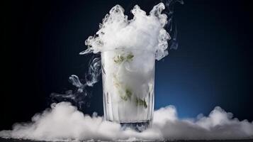 ai generato cocktail shaker nel un' nube di ghiaccio foto