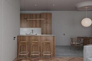 bellissimo moderno soffitta cucina o spuntini bar interno design con di legno contatore bar foto