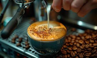 ai generato barista è fabbricazione tazza di caffè foto