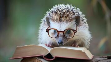 ai generato un' carino riccio don occhiali, assorto nel un' libro. ai generato. foto