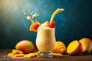 ai generato Mango frappè con spruzzo foto